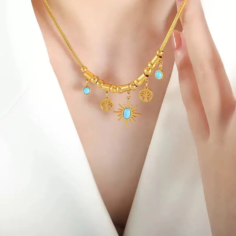 Women's Turquoise Sun Charm Jewellery Set