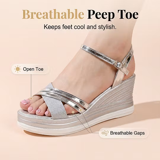 Women's Metallic Strap Wedge Sandals