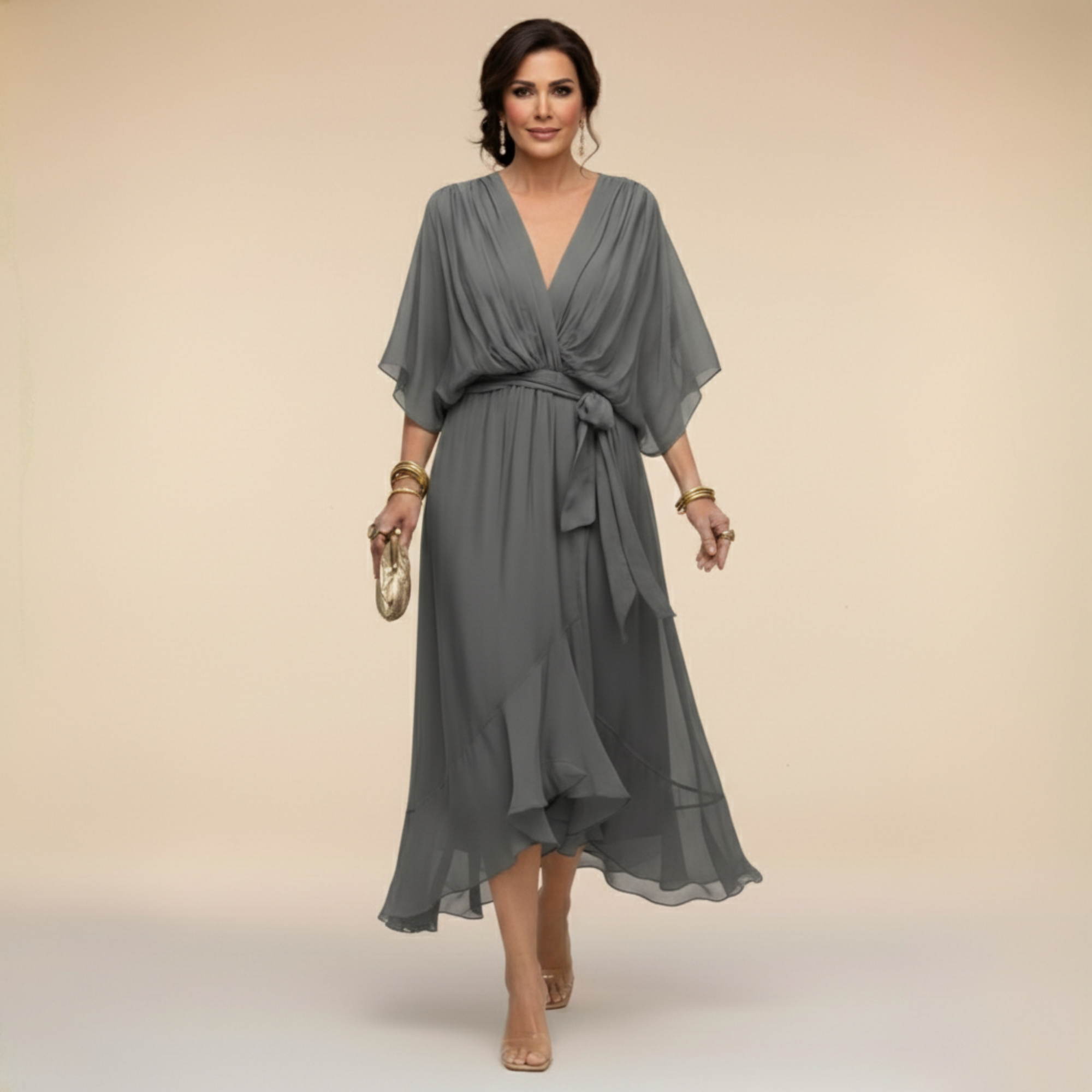 DELACROIX | Robe en chiffon à décolleté V