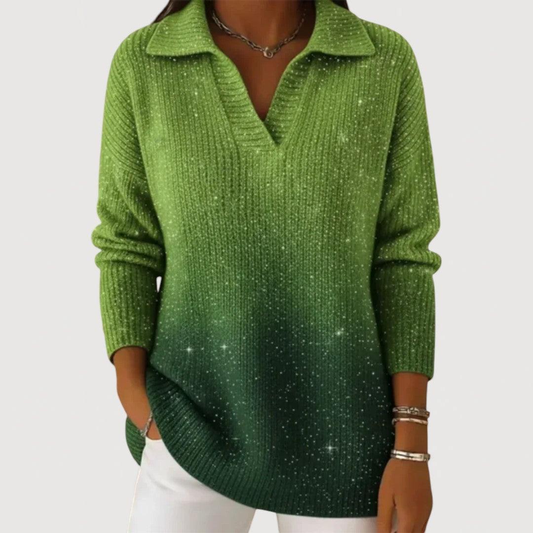 Gradient Starry Sky – Stickad polotröja för kvinnor