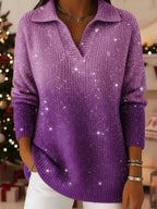 Gradient Starry Sky – Stickad polotröja för kvinnor