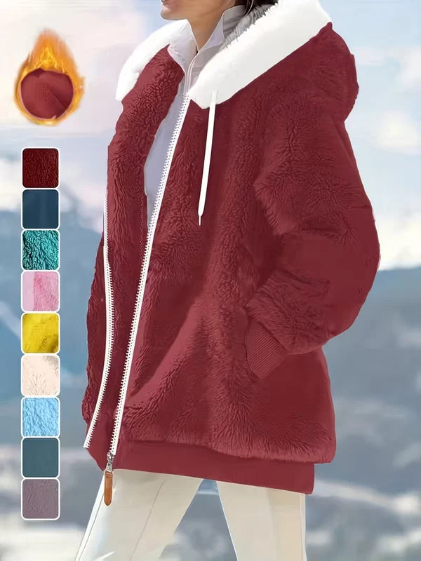 Oversized huvjacka i mjuk plysch för dam
