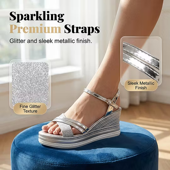 Women's Metallic Strap Wedge Sandals