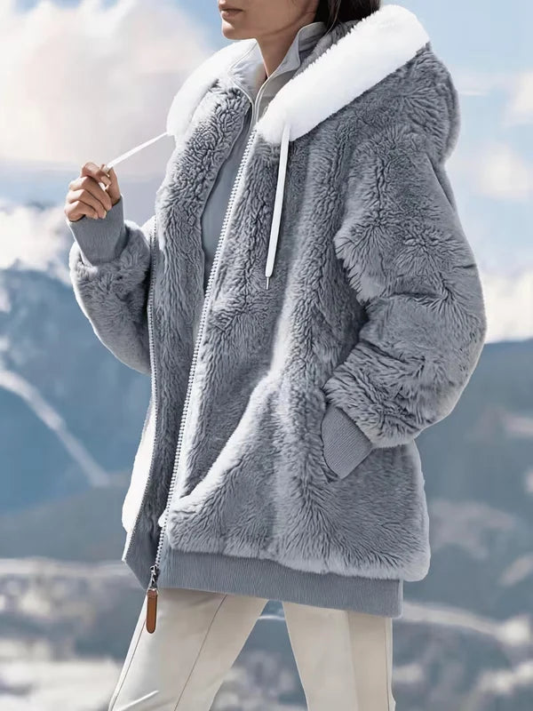Oversized huvjacka i mjuk plysch för dam