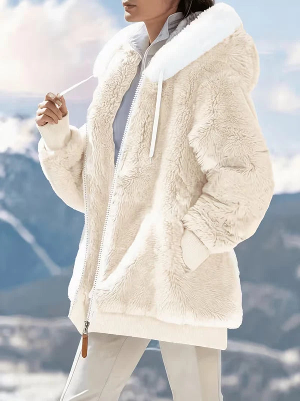 Oversized huvjacka i mjuk plysch för dam