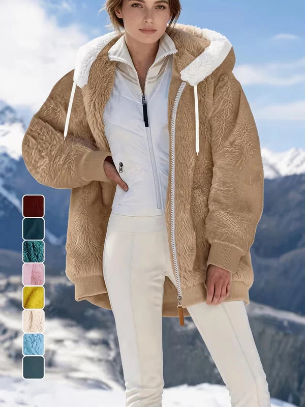 Oversized huvjacka i mjuk plysch för dam
