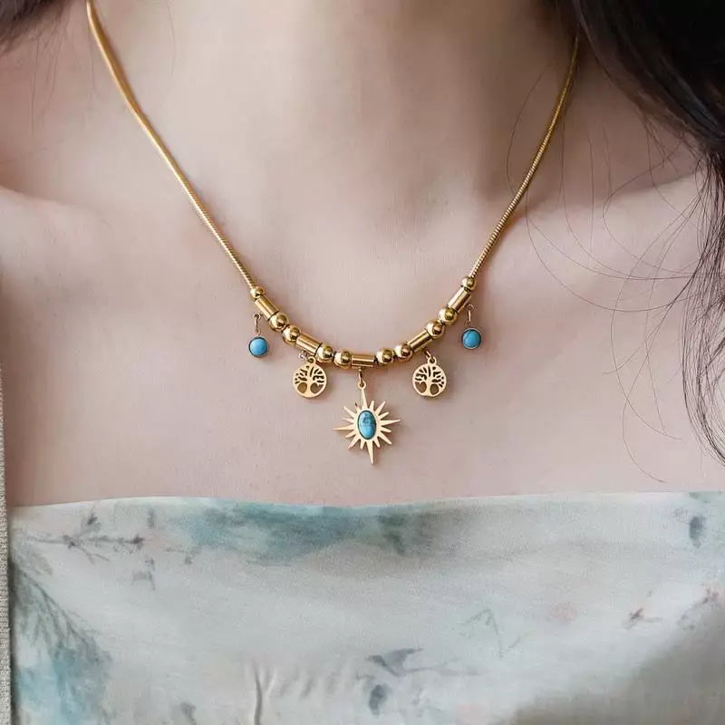 Women's Turquoise Sun Charm Jewellery Set
