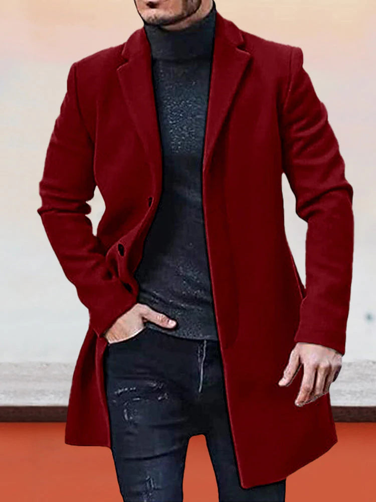 Men's Single Row Buckle Solid Color Jacket